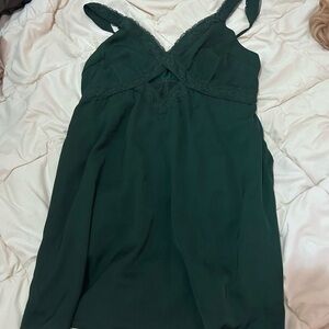 American Eagle Dark Green Slip Dress with Lace Trim